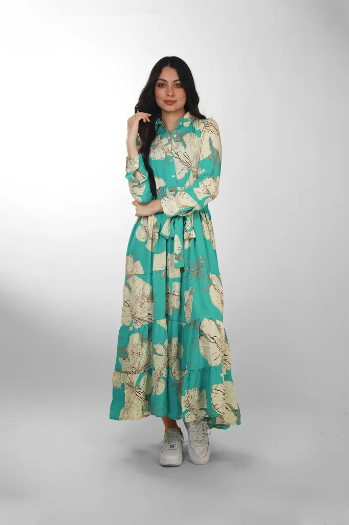 Vestido Largo de Seda Verde Turquesa con Estampado Floral Bohemio b.webp