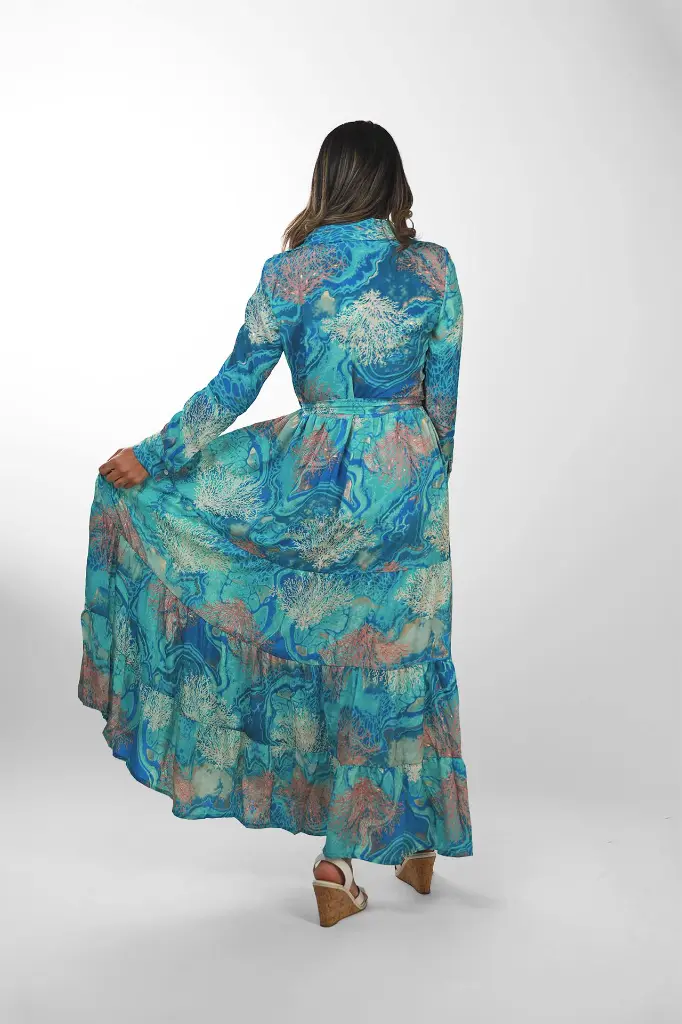 Vestido Largo de Seda con Estilo Tropical Azul c.webp