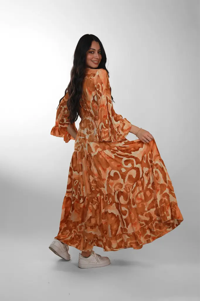 Vestido Largo Estampado Naranja Mujer – Moda Boho de Verano c.webp