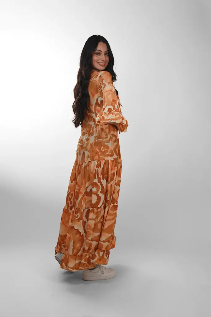 Vestido Largo Estampado Naranja Mujer – Moda Boho de Verano b.webp