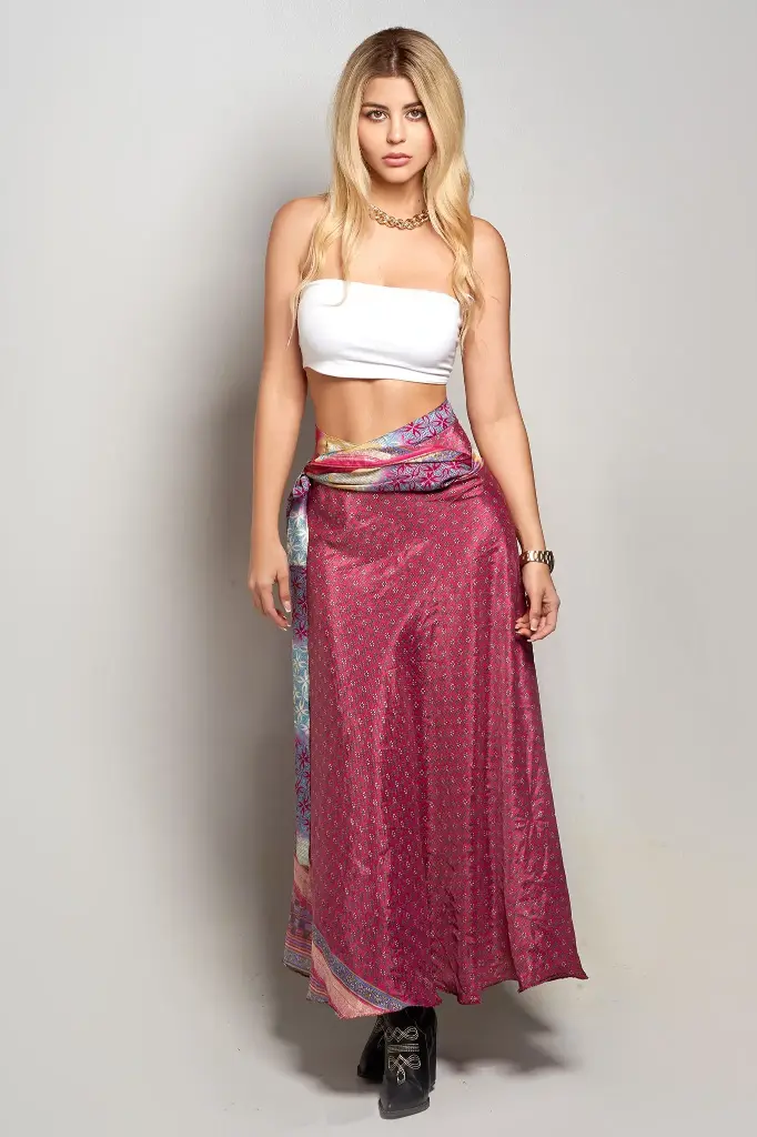 [HK209-1] Falda Seda Doble Faz Larga