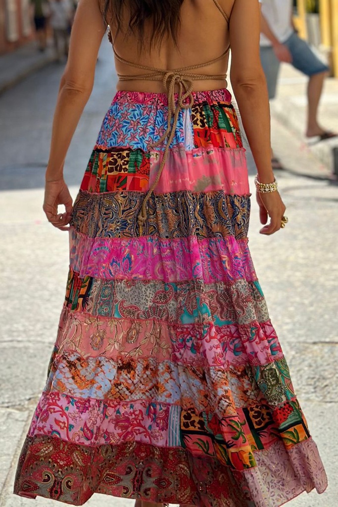 [LS297-1] Falda Seda de Parches