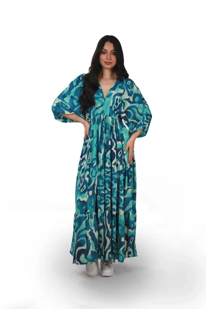 [LD2169-2] Vestido Azul Seda Boho