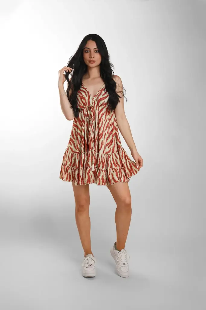 [MD1594-3] Vestido Corto Seda Estampado Animal