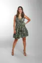 Vestido Corto Seda Boho Negro y Verde