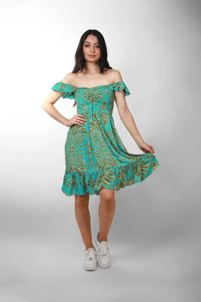 [MD0129-1] Vestido Corto Seda Turquesa