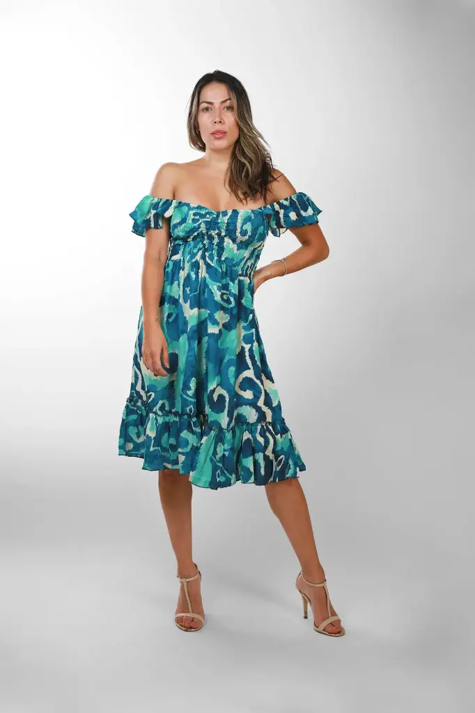 [MD0129-2] Vestido Corto Seda Vibrante Azul