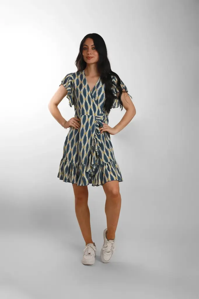 [MD1663-4] Vestido Corto Seda Azul