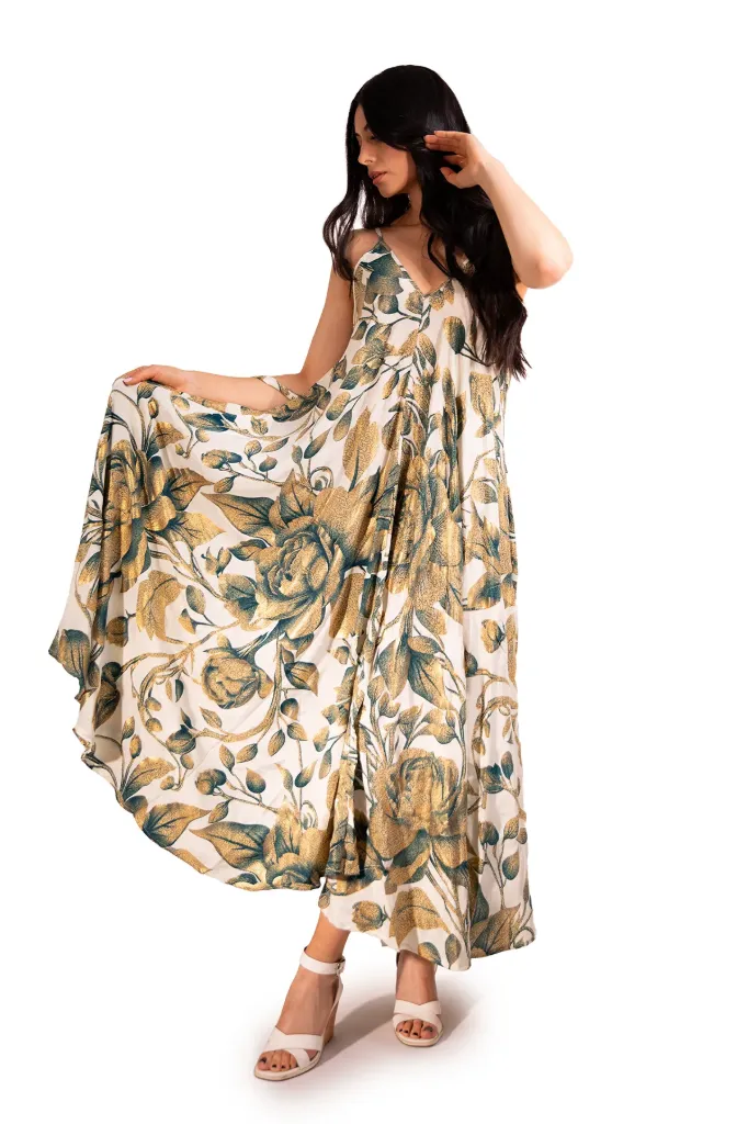 [LD955-2] Vestido Brisa de Seda (Turquesa Floral)