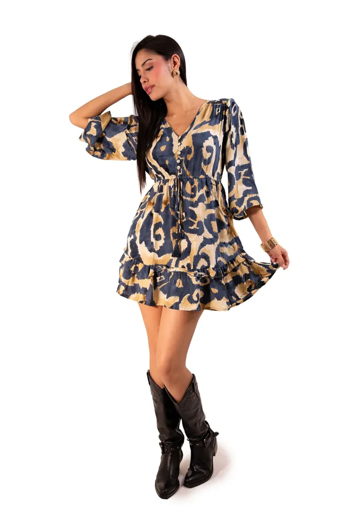 Vestido Corto Volado de Seda