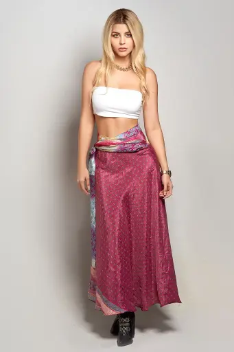 [HK209-1] Falda Seda Doble Faz Larga