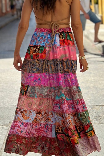 [LS297-1] Falda Seda de Parches