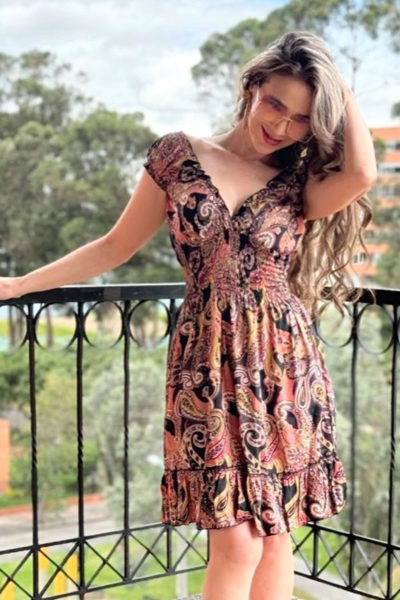 [MD364-7] Vestido Corto de Seda
