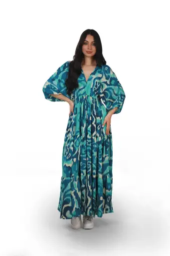 [LD2169-2] Vestido Azul Seda Boho