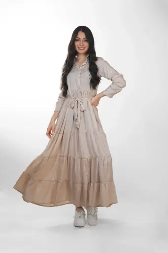 [LD4203-5] Vestido de Seda Beige Bohemio