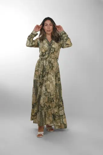 [LD4203-6] Vestido Largo de Seda Verde Bohemio