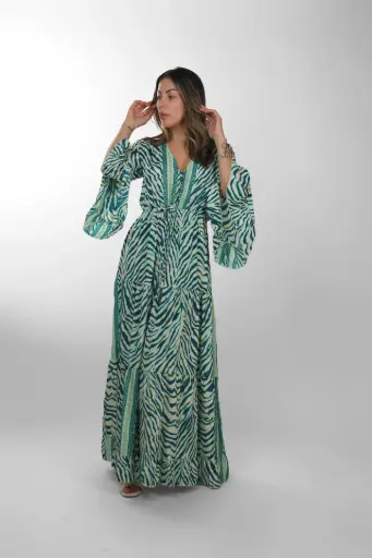 [LD925-5] Vestido Seda Boho con Estampado Animal