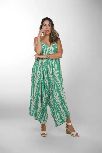 [LJ0236-2] Enterizo Verde Boho Seda