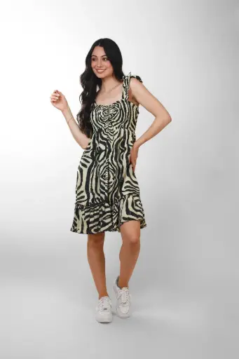 [MD0129-4] Vestido Corto Animal Blanco y Negro